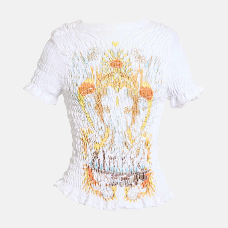 Superfleamarket_Camille_Charierre_clothes_Conner-Ives_tshirt_top-ruched_white_printed_orange_shop(1)